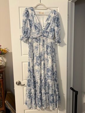 beige and gold dress Papillon Sheer Ankle Gown